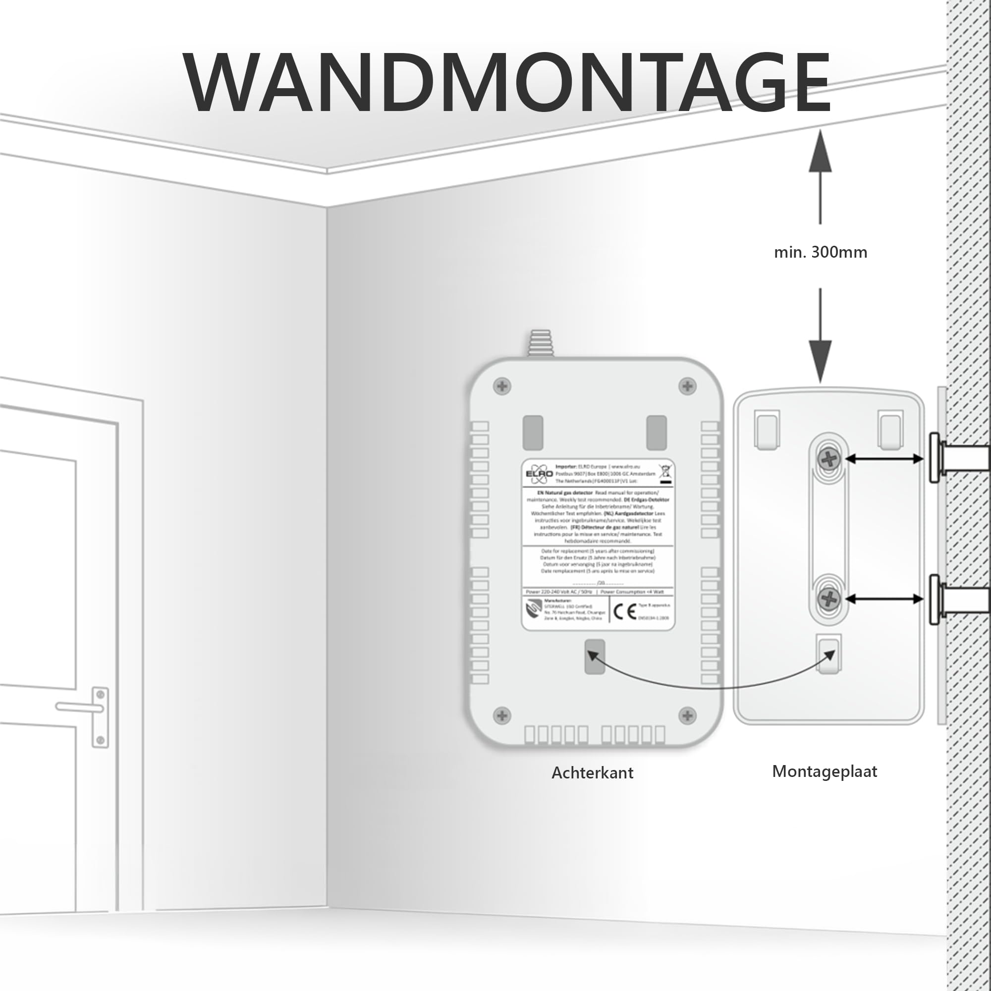 ELRO FG6000P Gaswarngerät – Für Erdgas und Flüssiggas – 85 dB Alarm – EN 50194-zertifiziert