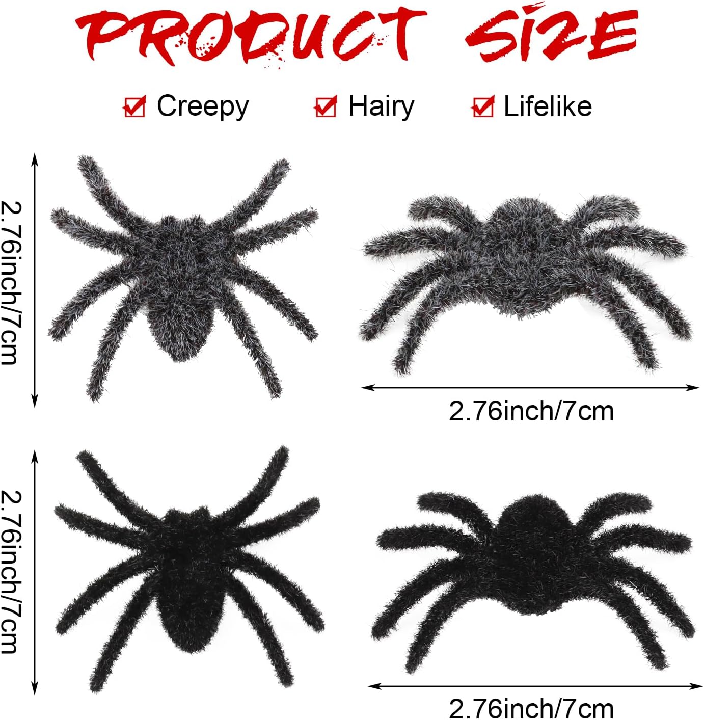 12PCS Hairy Small Spider,Furry Halloween Fake Spider Realistic Plastic Scary Joke Prank for Party Creepy Halloween Carnival Decorations(Black and Grey)