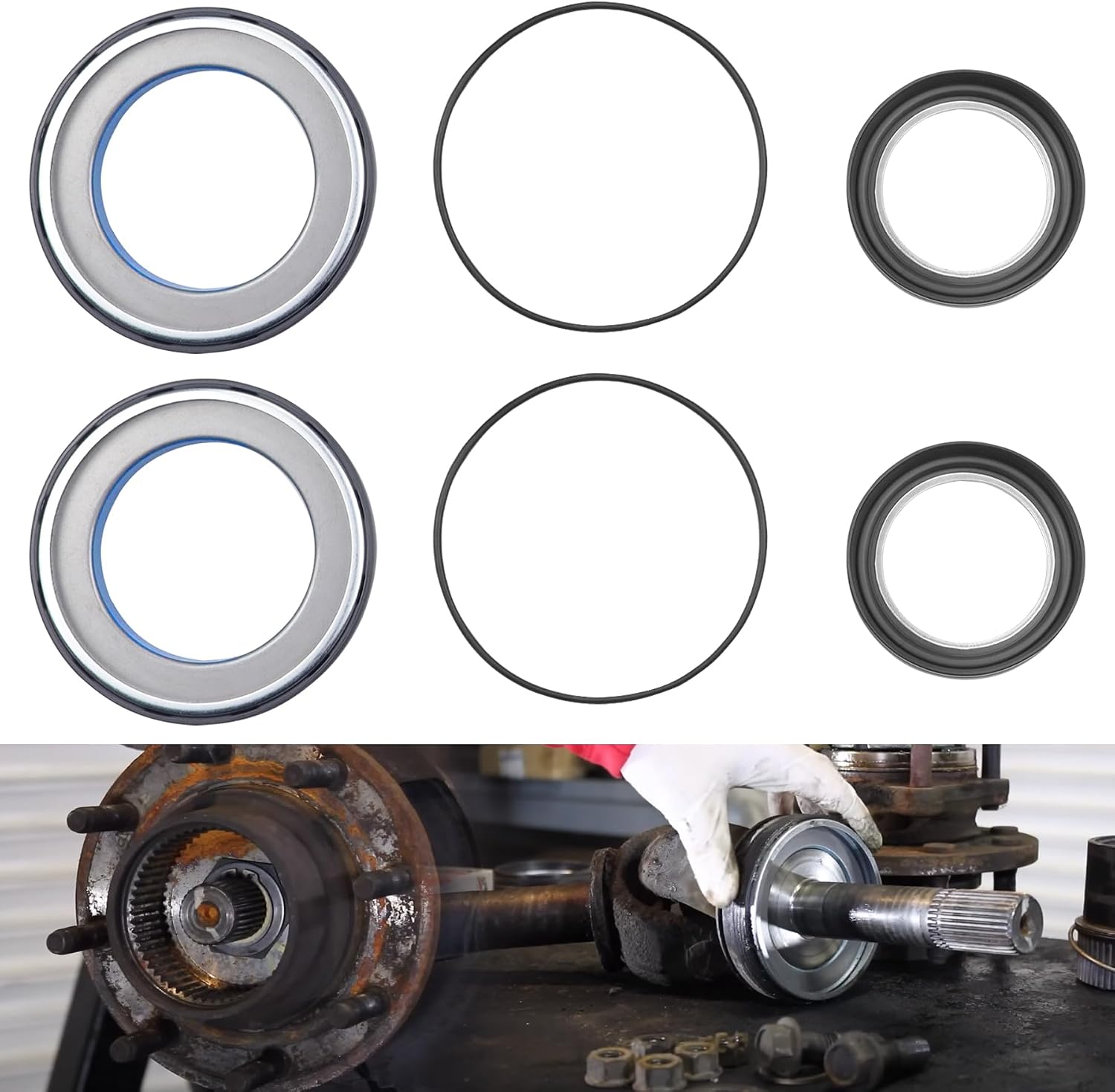 Front Axle Vaccum Knuckle & Tube Seal Kit Compatible with1998-2004 Ford Super Duty Excursion F250 F350 F450 F550 Dana 50 60, Replace OEM Part # 50491, 50381, 41784-2，6PCS