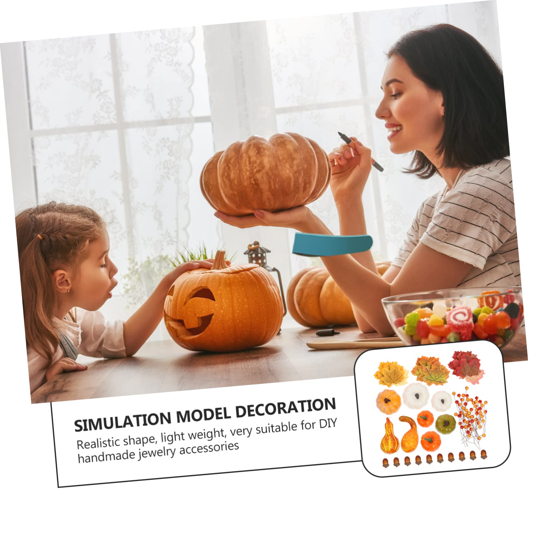 Abaodam 240stücke Kunstpumpkin Deko-Set Für Halloween Kürbis Und Ahornblatt- Requisiten Für Und Raumgestaltung Für Partys Und Herbstdekoration