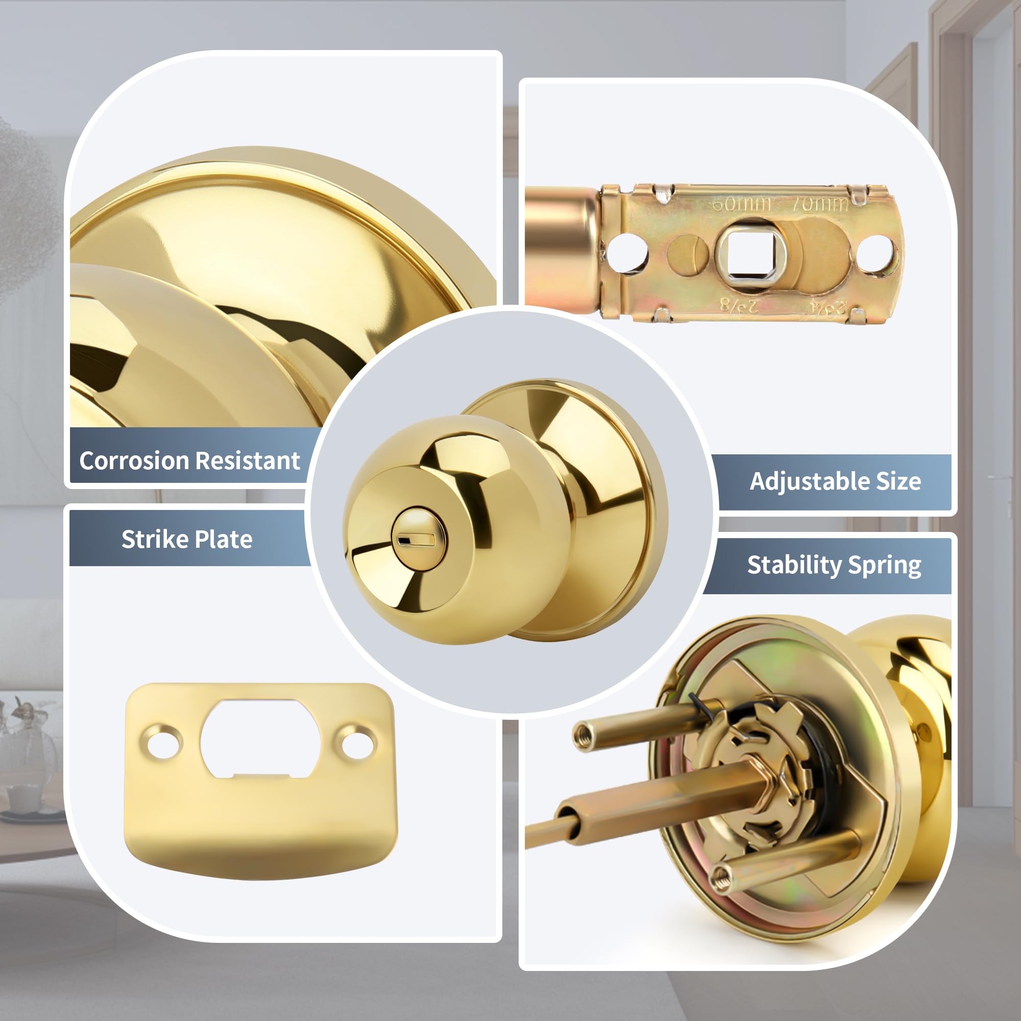 Moquin Gold Privacy Door Knob - Keyless Security -2