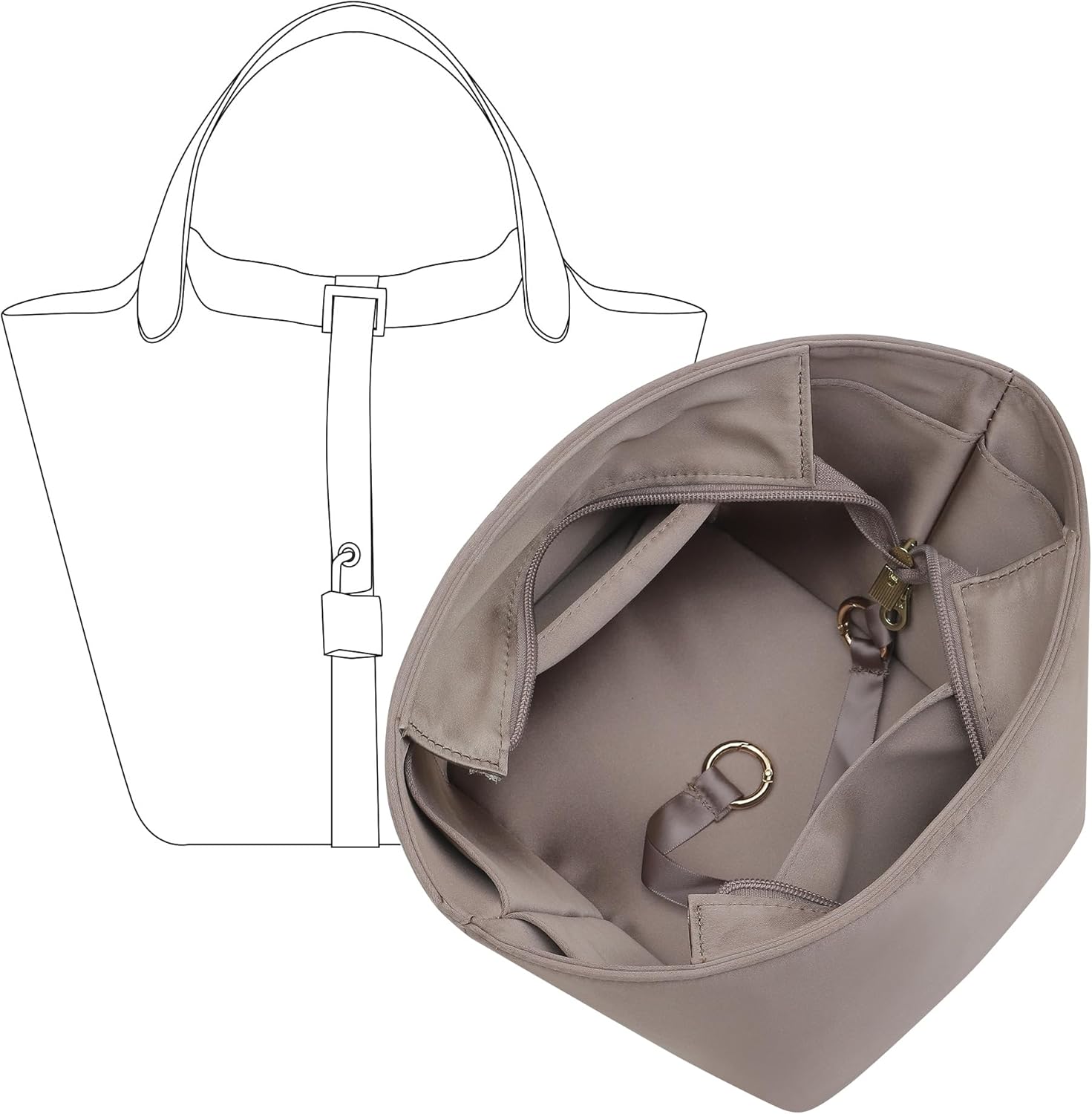 Silky Smooth Picotin 18 Bag Insert, Luxury Satin Fabric Picotin 18 Purse Organizer Insert with Secure Zipper, Smooth Soft Touch Bag Divider for Women's Hermes Handbags Shaper(PC18, Etoupe Grey)