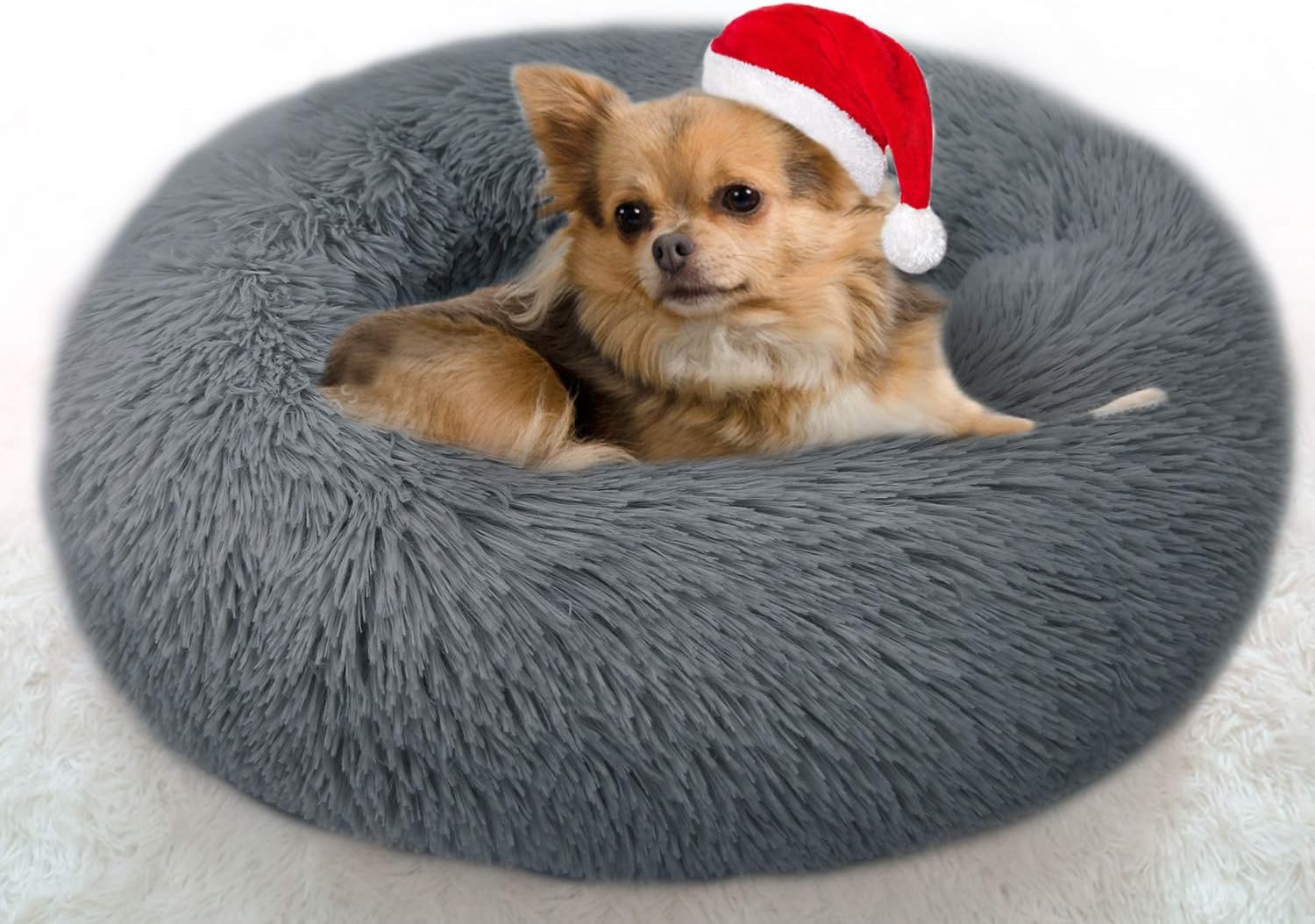 Dog Beds for Medium Dogs and Large Cat 23 Inch Faux Fur Donut Cuddler Cat Bed Fluffy Soft Plush Pet Cushion Bed with Waterproof…