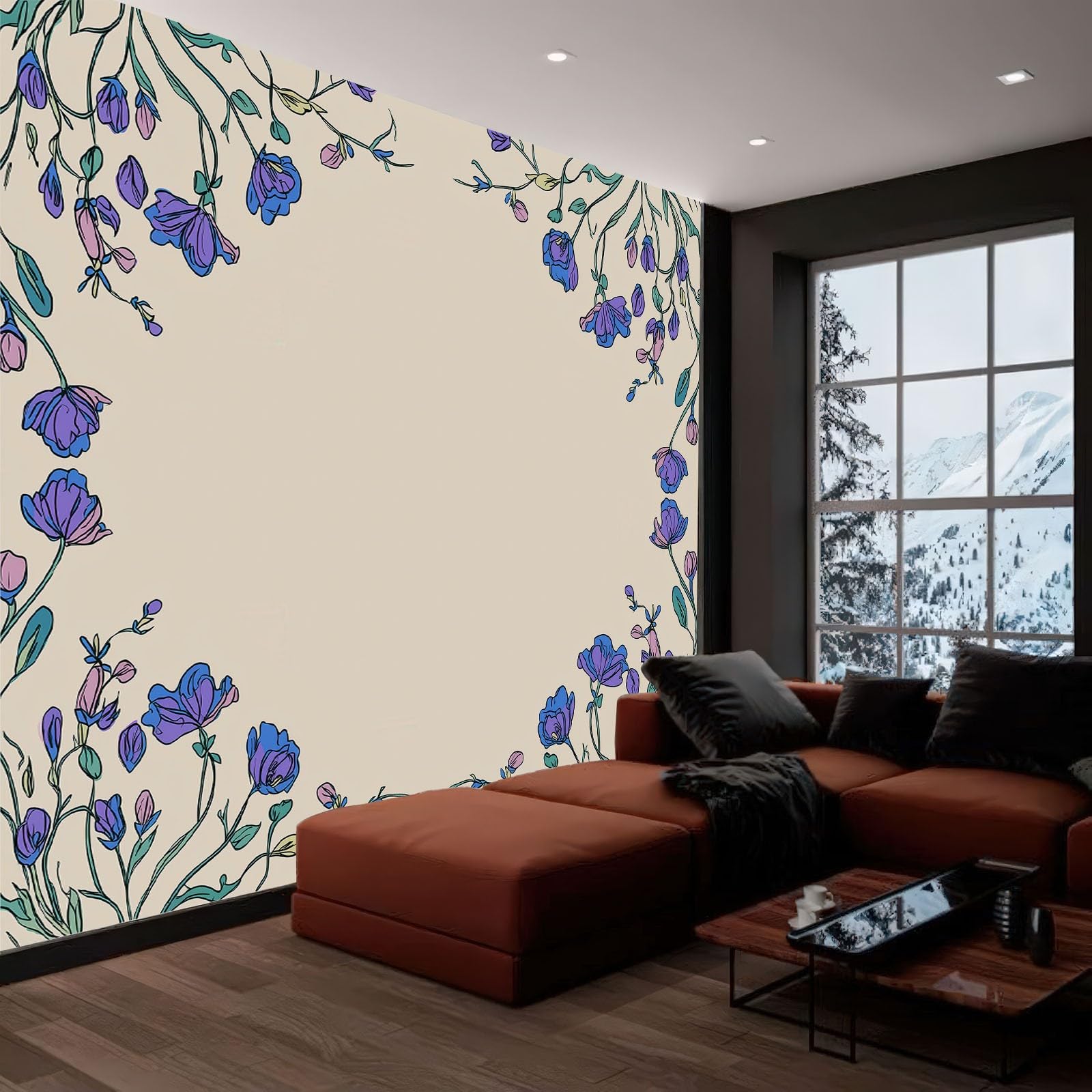 Papel pintado efecto 3D planta campanilla ranken fotomural salón 250 x 175 cm papel pintado no tejido papel pintado marco geométrico pared decoración pared pared decoración salón dormitorio oficina