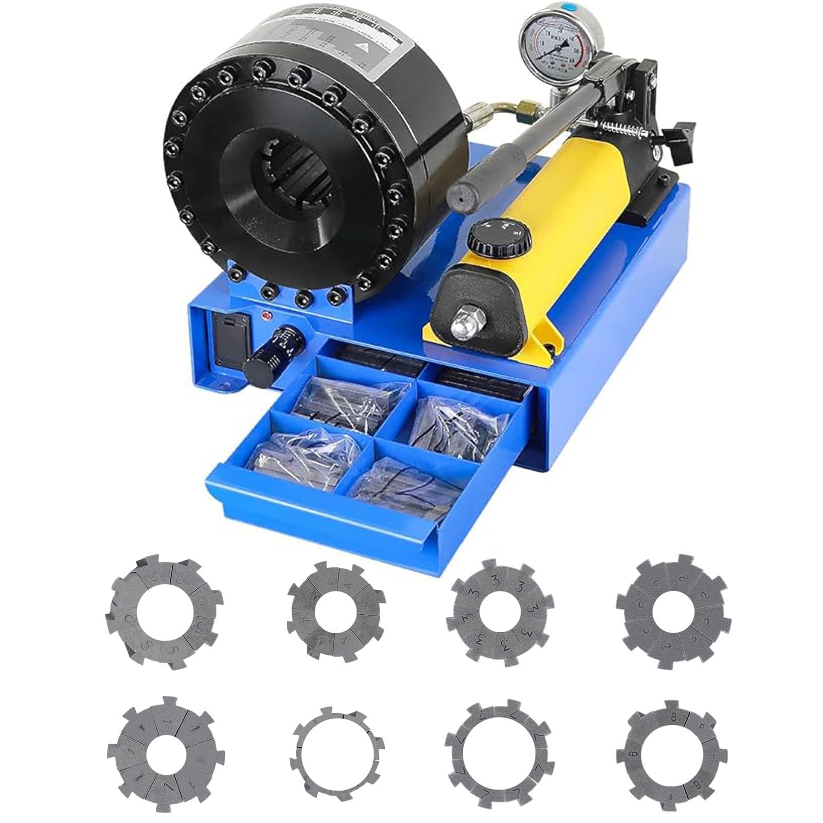 Pinza idraulica per tubi flessibili, crimpatrice automatica ad alta pressione con 8 set di matrici, macchina manuale per tubi flessibili singoli e doppi intrecciati per impianti idraulici industriali