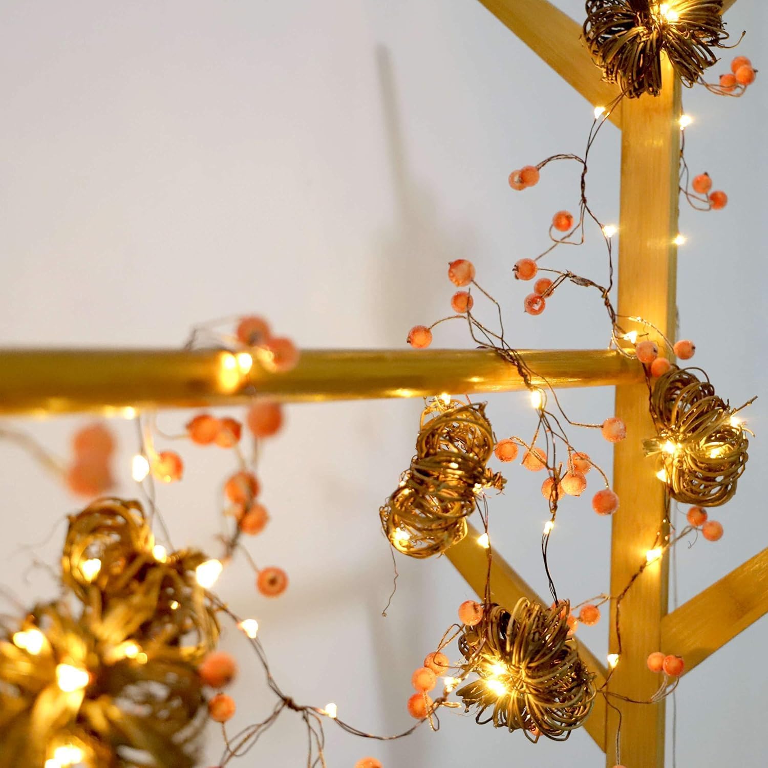 Halloween Decorations Rattan Pumpkin String Lights 10ft 30LEDs Fall Garland with Lights Battery Operated Fall Lights with Remote for Home Halloween Thanksgiving Indoor Outdoor Harvest Decor
