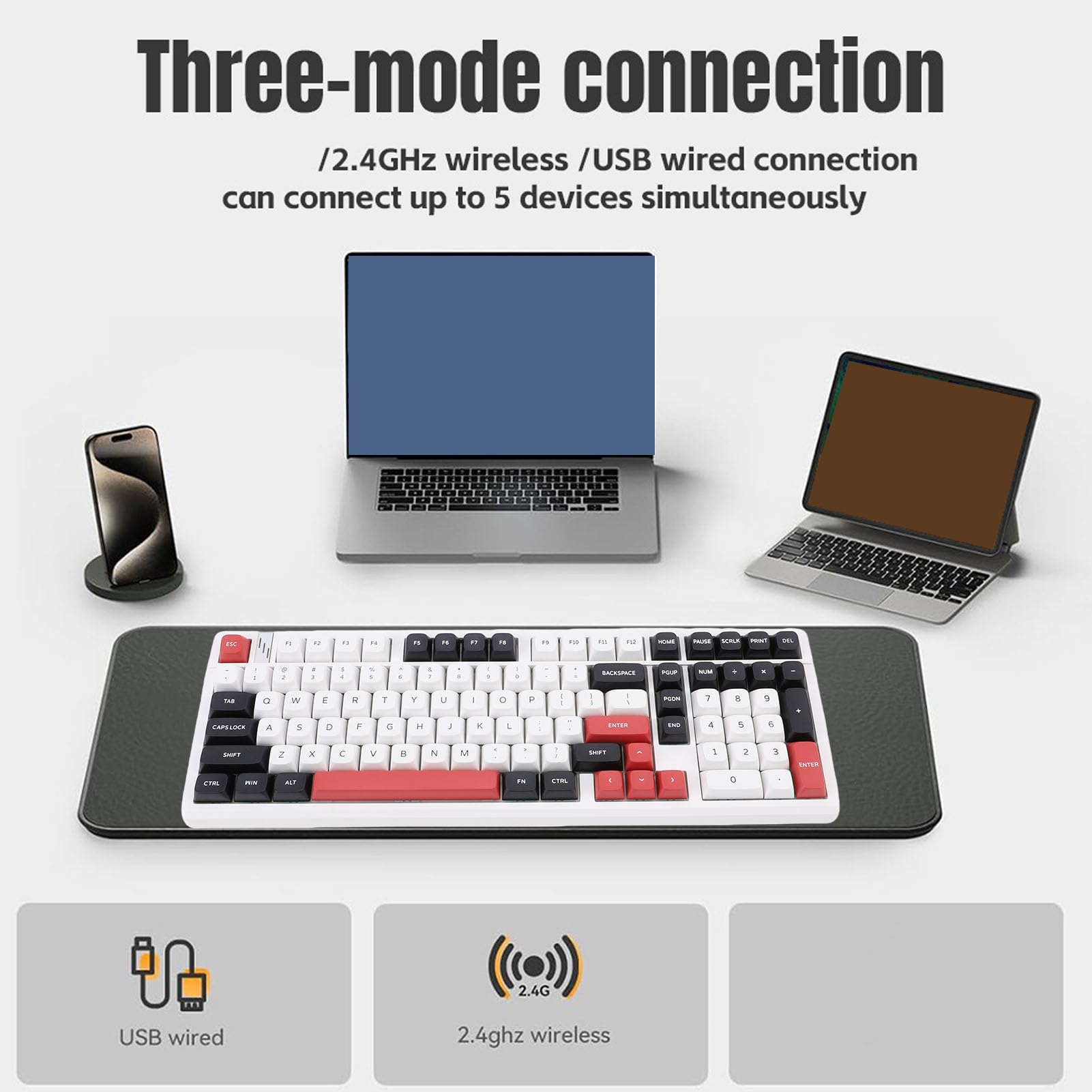 Annadue Bezprzewodowa Klawiatura Mechaniczna, Tri Mode BT 5.0, 2.4GHz, Przewodowa, Klawiatura z możliwością Wymiany i Wstępnie Lubed Linear Switches, Podświetlany RGB do Tabletu PC