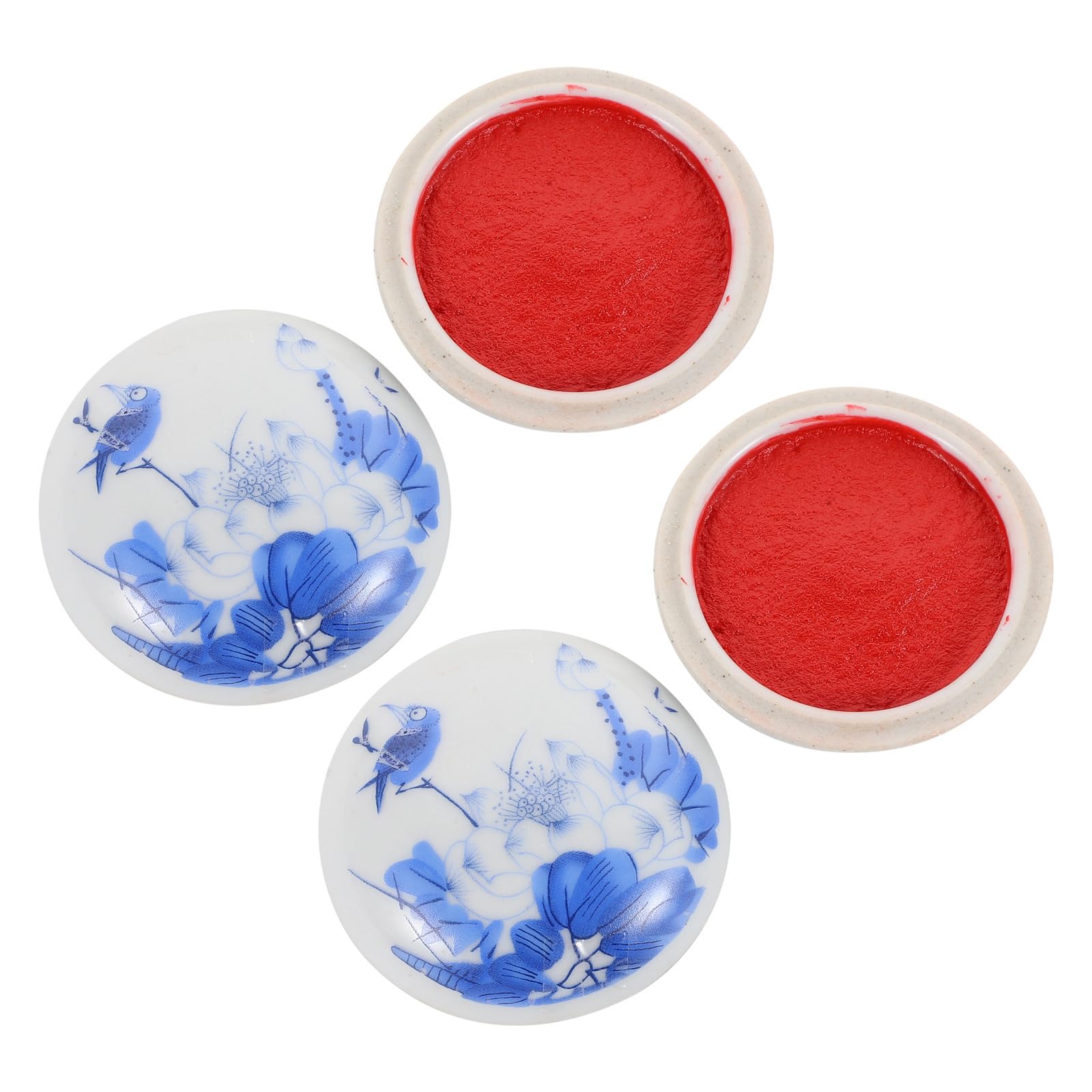 Almohadilla de tinta para caligrafía de cerámica roja Beaupretty 2 piezas