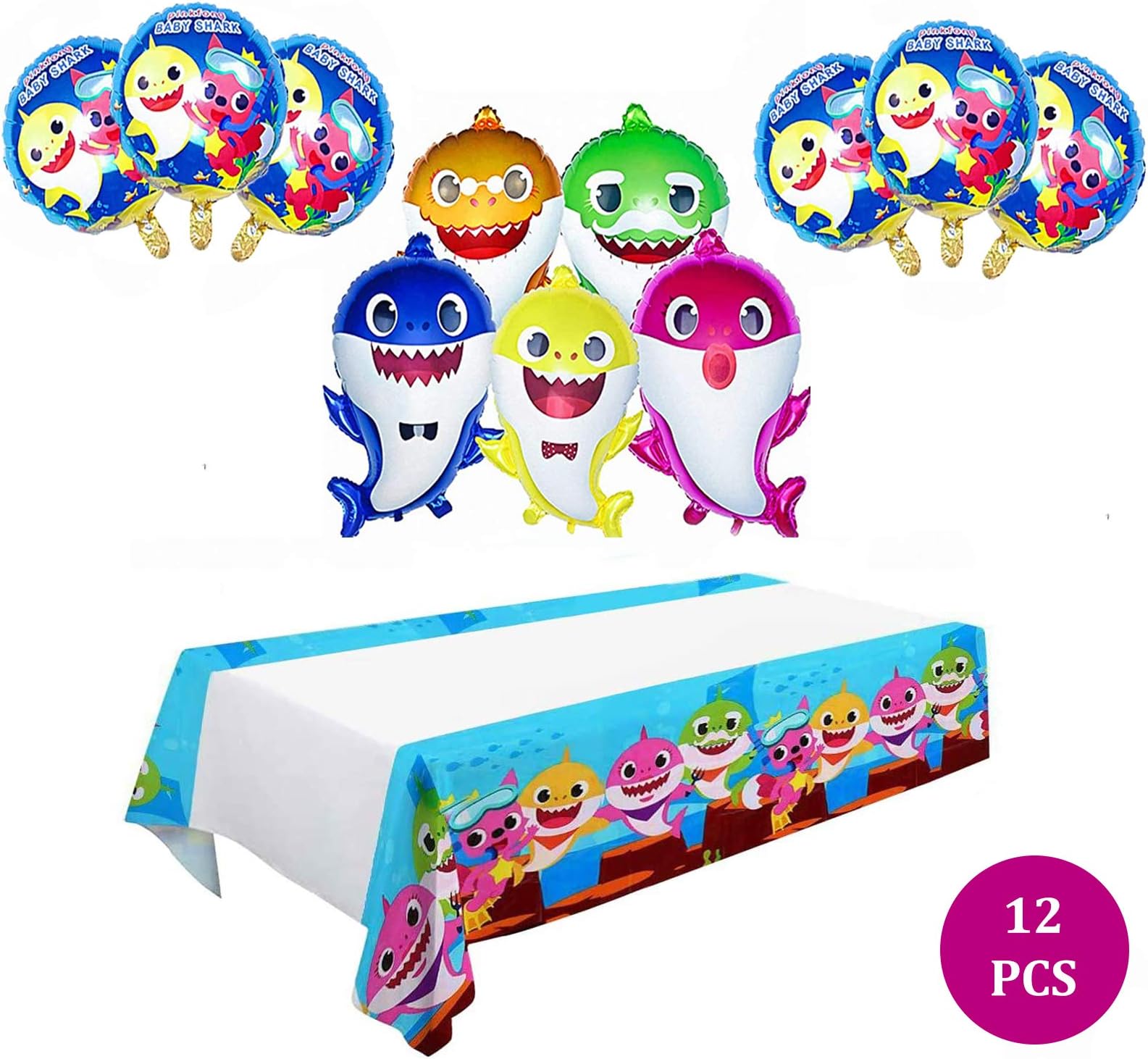 Baby Shark Balloons|5pcs Shark Family Balloons|4pcs Baby Shark Duplex Prints Foil Balloons|Baby Shark Tablecloth|Baby Shark Birthday Decorations