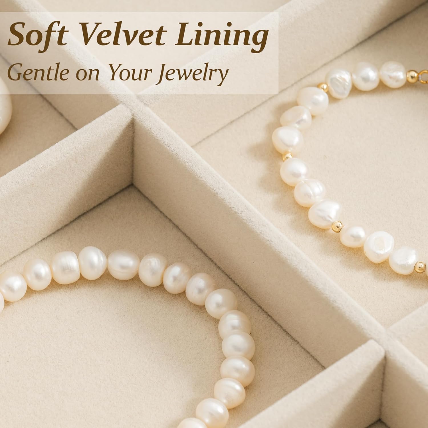 pickpiff Drawer Jewelry Organizer & Display Trays: 2pcs 12grid Velvet Stackable Jewelry Case (13.8x9.4x1.2inch) - Soft Beige Necklace Holder Bracelet Display Watch Box - Image 3