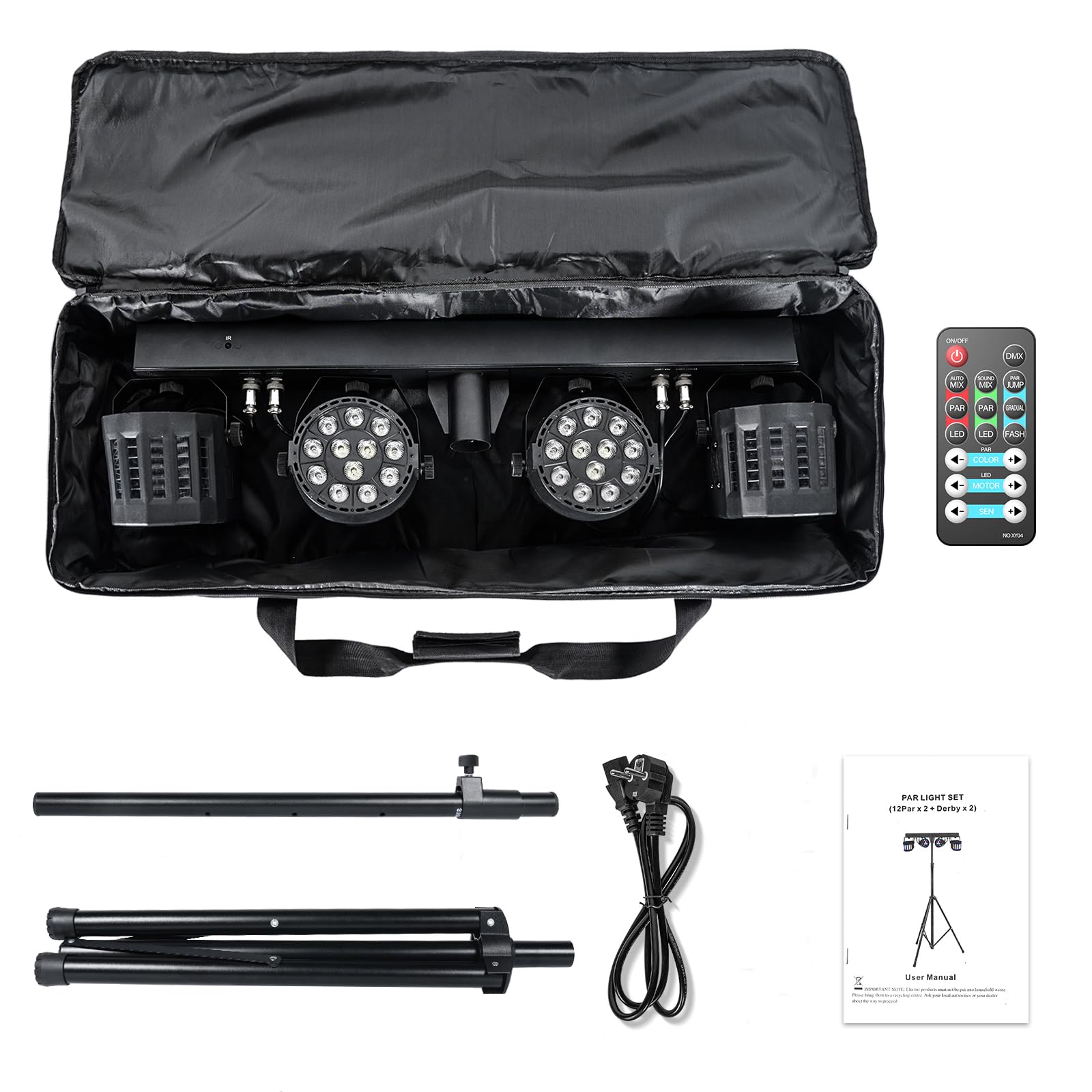 60 W Derby + RGBW LED Par luce DJ con supporto e telecomando, illuminazione da palco con DMX-3/6/15 canali luci discoteca per dj, feste, chiese, concerti, matrimoni, Natale (con borsa)