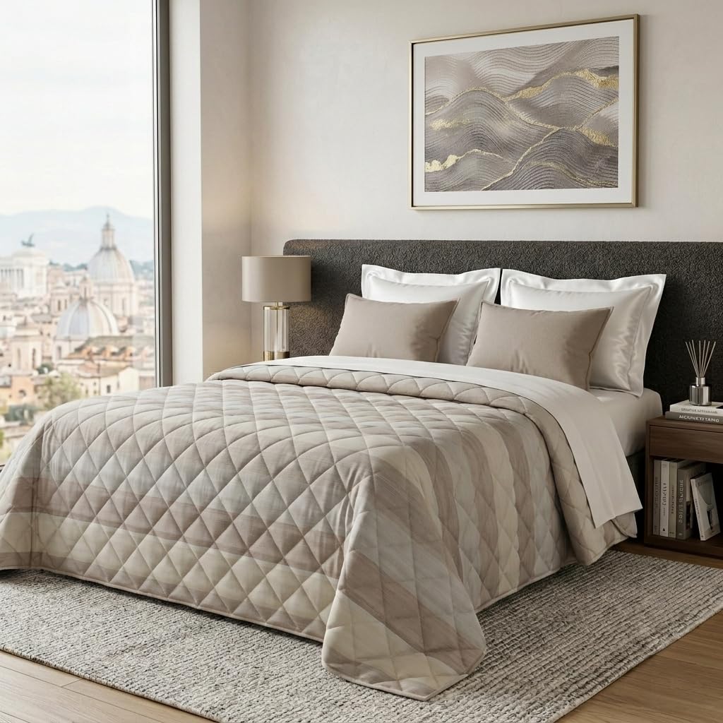 Dorian Home - Trapuntino Leggero Matrimoniale 260x270 100% Puro Cotone Morbido Certificato Traspirante, Copriletto Estivo e Autunnale Trapuntato Ideale 4 Stagioni, Trapunta Primaverile Mezza Stagione