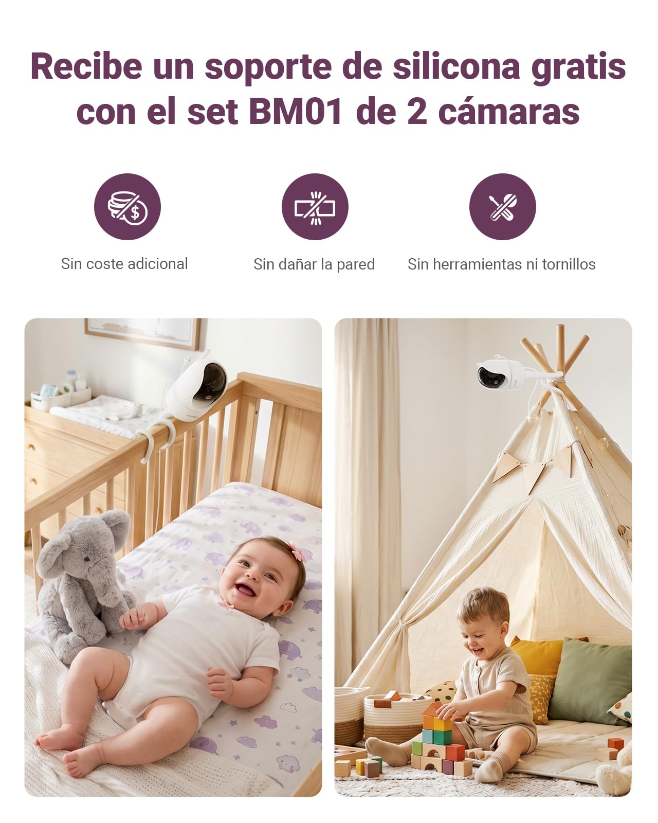 Comfyer BM01 Cámara Vigilancia Bebé con 2X cámara, 6000mAh, Pantalla LCD 7", Modo VOX con Alerta de Sonido, Zoom 2X/4X, visión Nocturna, monitoreo Temperatura, comunicación bidireccional para bebés