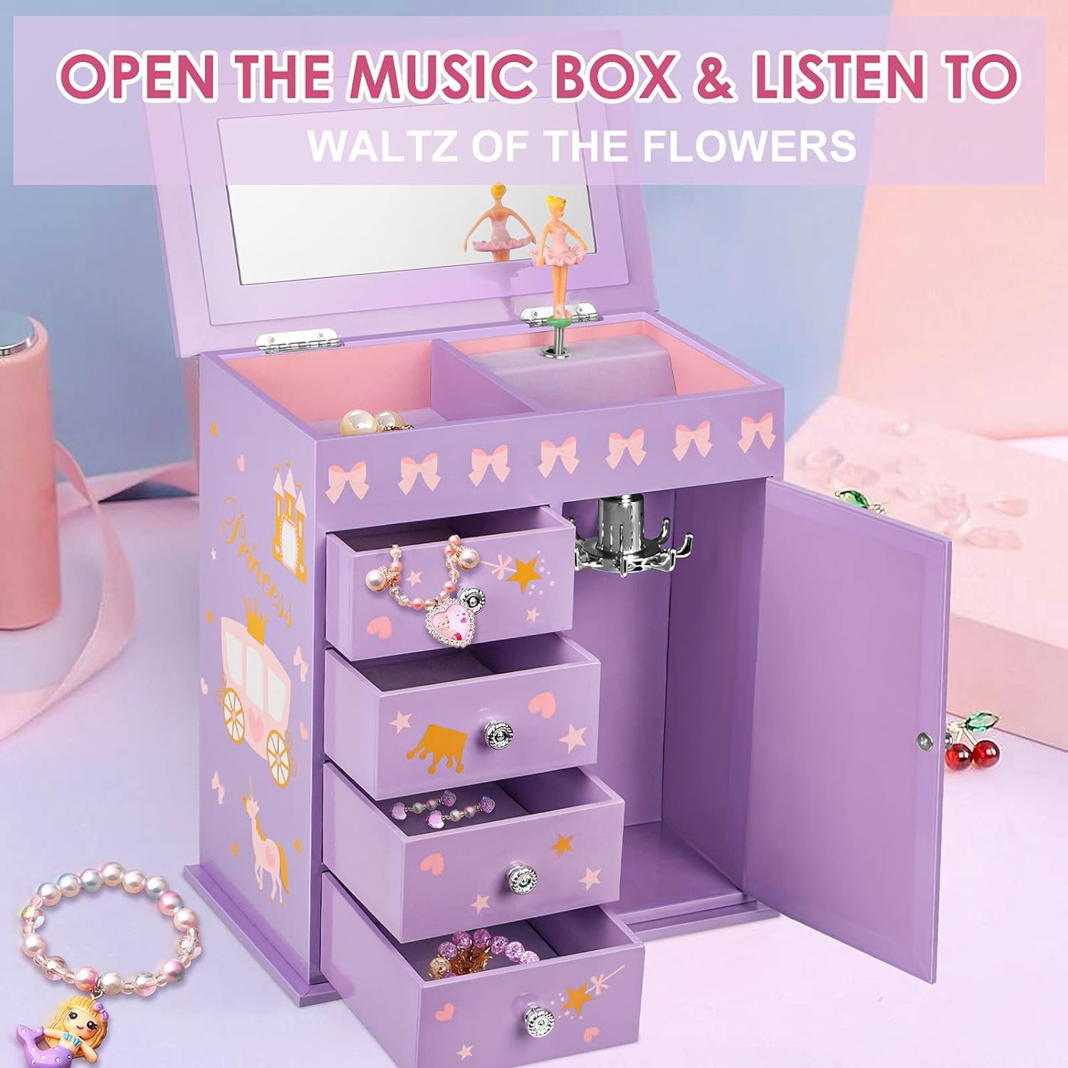 Caja de Joyas para Niñas con Música de Princesa y Sirena, Regalo de Cumpleaños 3-12 Años