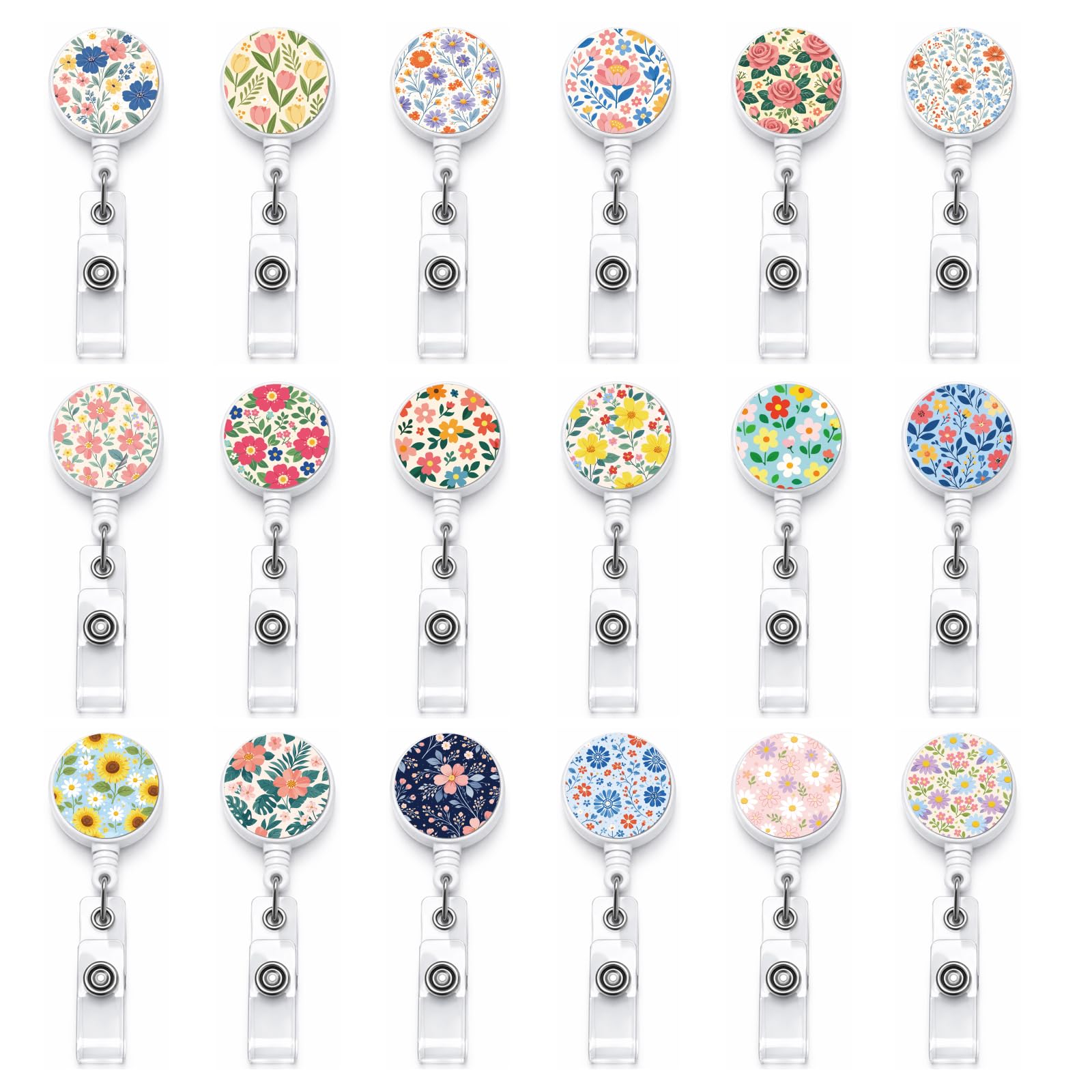 GLASSWINDS 18 Pcs Flower Retractable Badge Reels Floral Name ID Clip Badge Holder for Nurse Nursing Student Medical Assistant Healthcare Worker Work Accessories Bulk Gifts — image 1