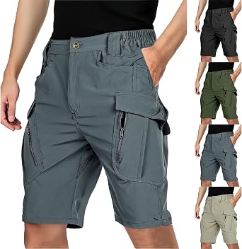 Mens Tactical Cargo Shorts Quick Dry Lightweight Hiking Short Solid Color Stretch Breathable Pant with Multi Pockets