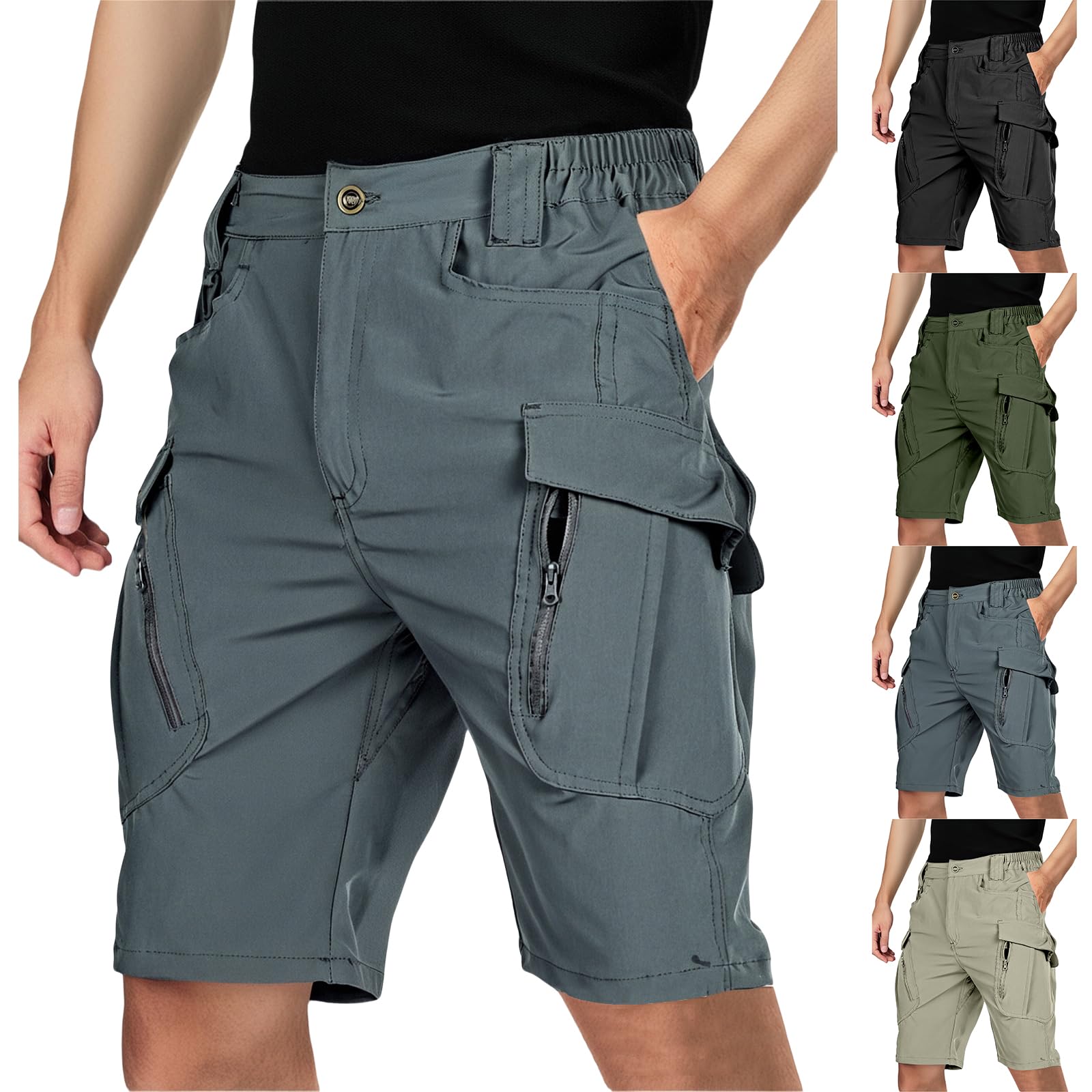 RSZGSWS Men's Tactical Cargo Shorts Quick Dry Outdoor Stretch Hiking Shorts Breathable Elastic Waist Pant with Multi Pockets