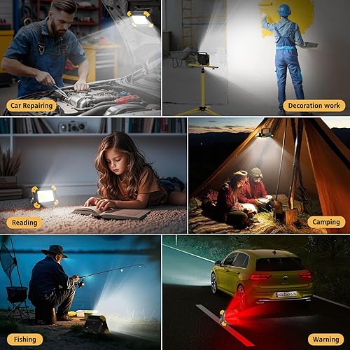 Miniatura 2 de Paquete de 2 luces de inundación portátiles, batería de trabajo LED recargable magnética de 4000 mAh, luces de trabajo impermeables para exteriores