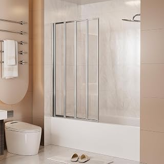 Folding Pivot Bathtub Shower Door with Linkage Hinge Fixtures, Bi Fold Framed Bath Screen Tub Door with Tempered Safety Glass,31 1/2 in. W x 55 in. H (Chrome)