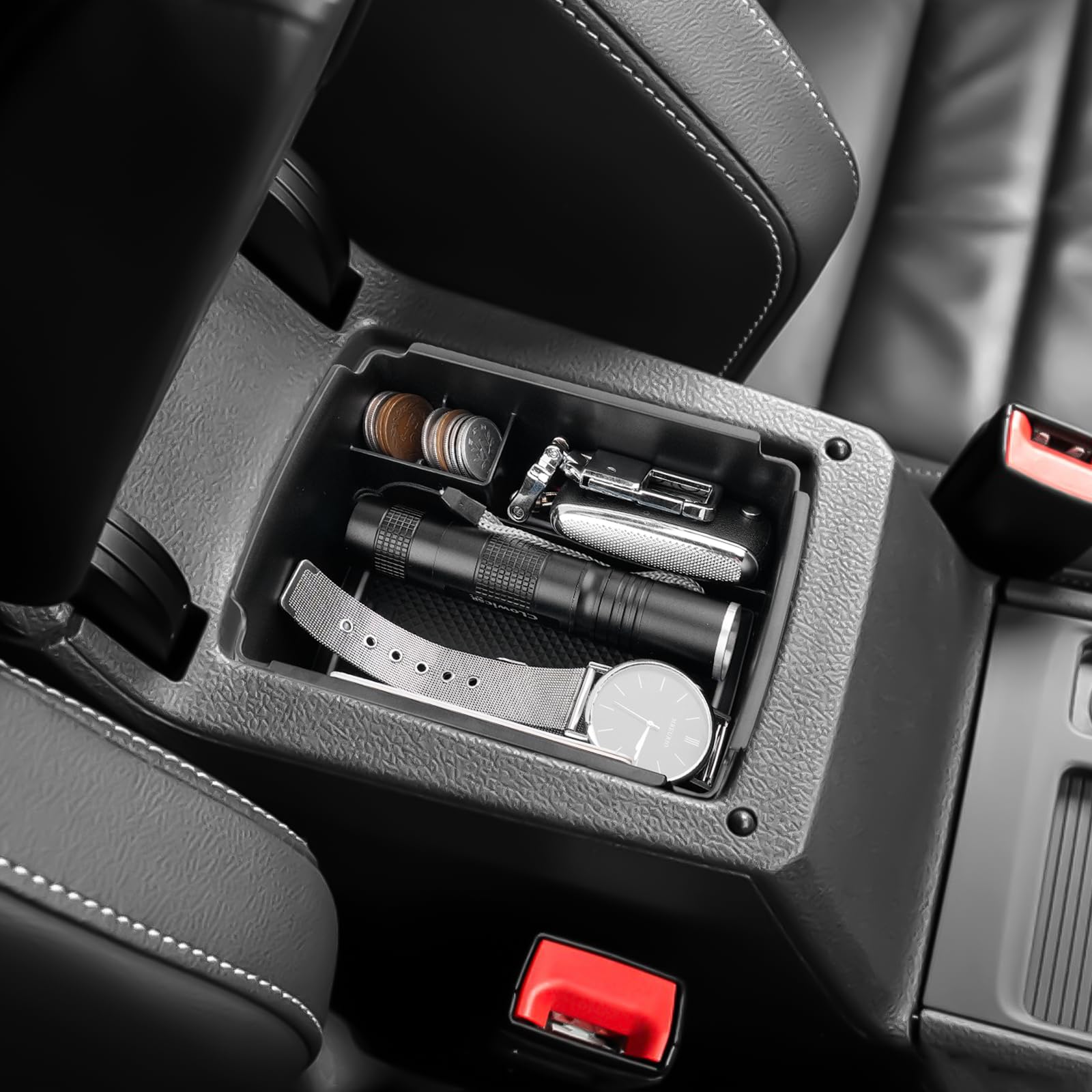 Boîte de Rangement pour Accoudoir Compatible avec VW Golf 7 7.5 2013-2019, Golf 7 Organisateur de Console Centrale, Plateau Rangement d'accoudoir avec Tapis Antidérapants (Blanc)