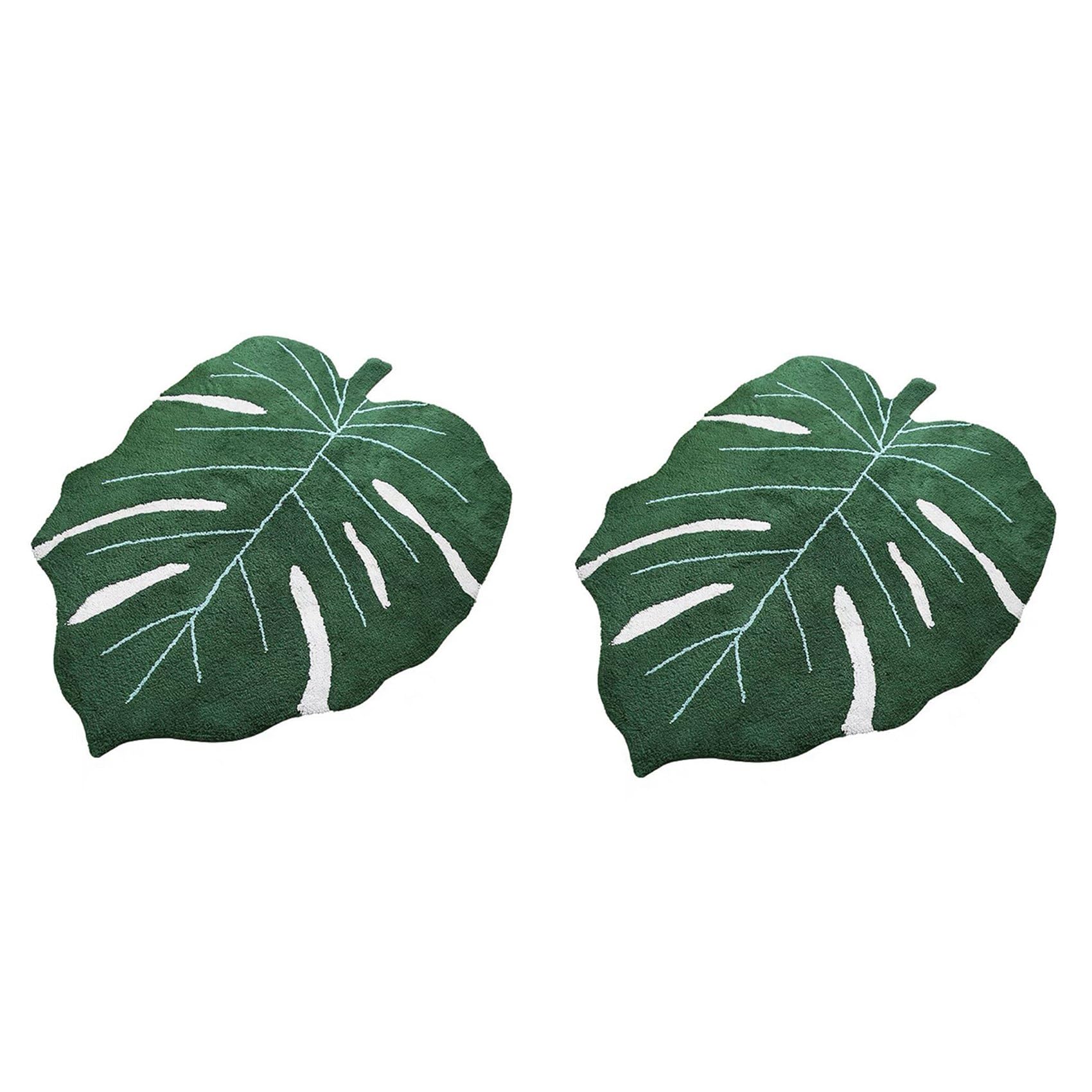 Tapis de salle de bain en forme de feuille vert absorbant et doux lot de 2