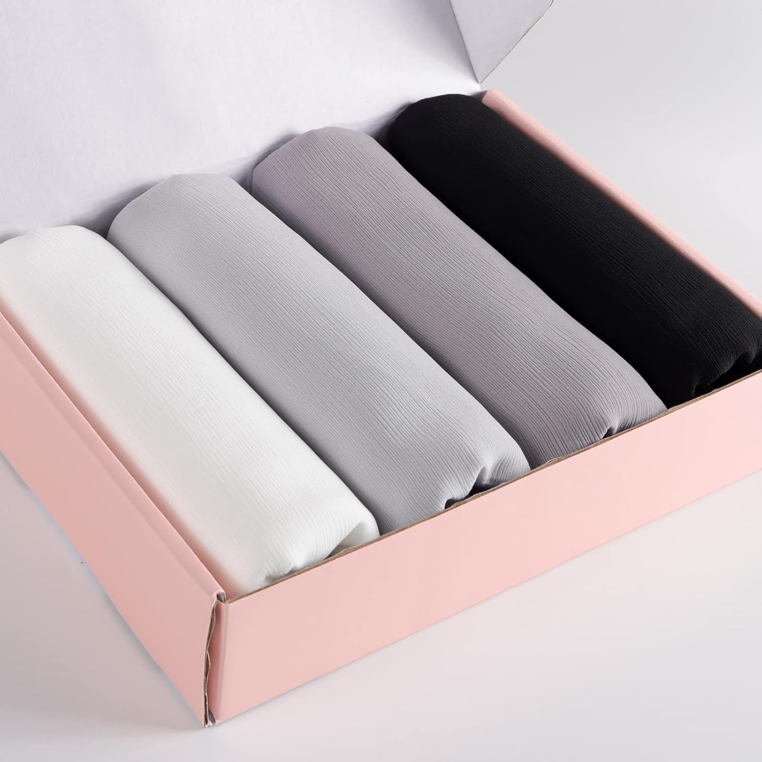 Febfim 4PCS Premium Dubai Muslim Women Chiffon Crinkle Hijab Scarf Plain Chiffon Bubble Hijab Wrap Shawl - Image 2