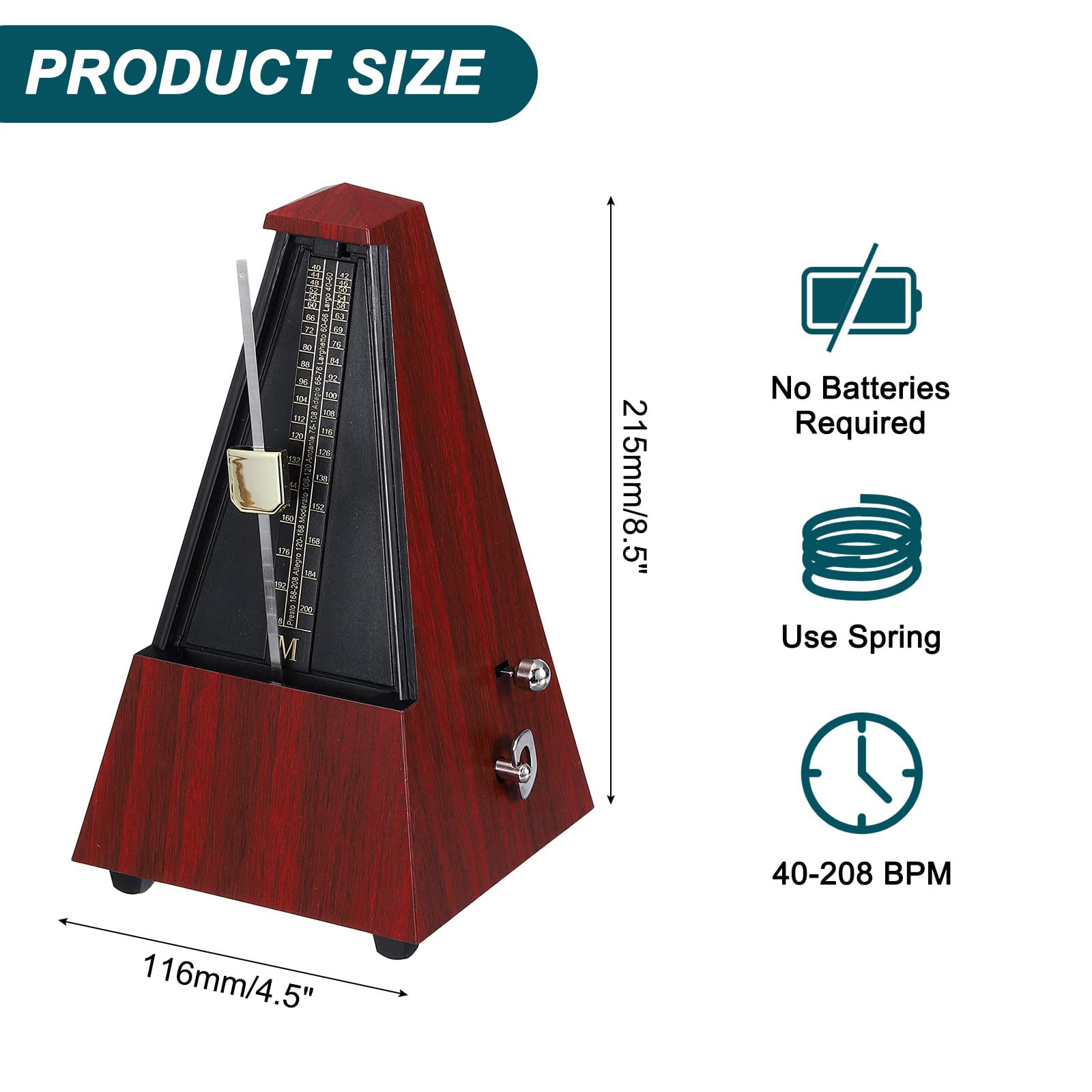 QUARKZMAN Metronome Mécanique Metronome Universel Couleur Acajou