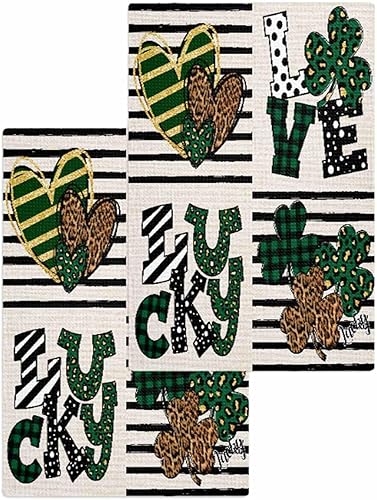 Miniatura 1 de Kitchen Towel 2 Packs Cotton Waffle Weave, St. Patrick's Day Lucky Clover Buffalo 16 x 24 Inch Absorbent Quick Drying Dish Towels Clothes for