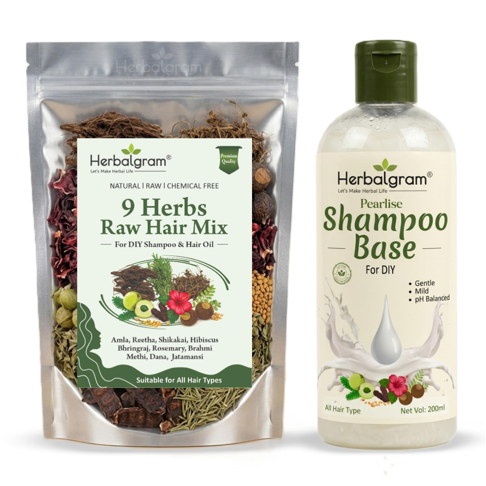 9 Herbs Raw Combo Pack of Amla Reetha Shikakai Bhringraj Hibiscus Brahmi Jatamansi Roots Rosemary Leaves & Methi Dana Seeds (Fenugreek) 250g with Shampoo Base 200ml | DIY Herbal Shampoo & Hair Oil-image-46