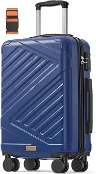 SONGMICS Hard Shell Suitcase, ABS Luggage Trolley with TSA Lock, 4 Double Spinner Wheels, Travel Case with Strap, Cabin Suitcase 55 cm, Bijou Blue RLP001Q101