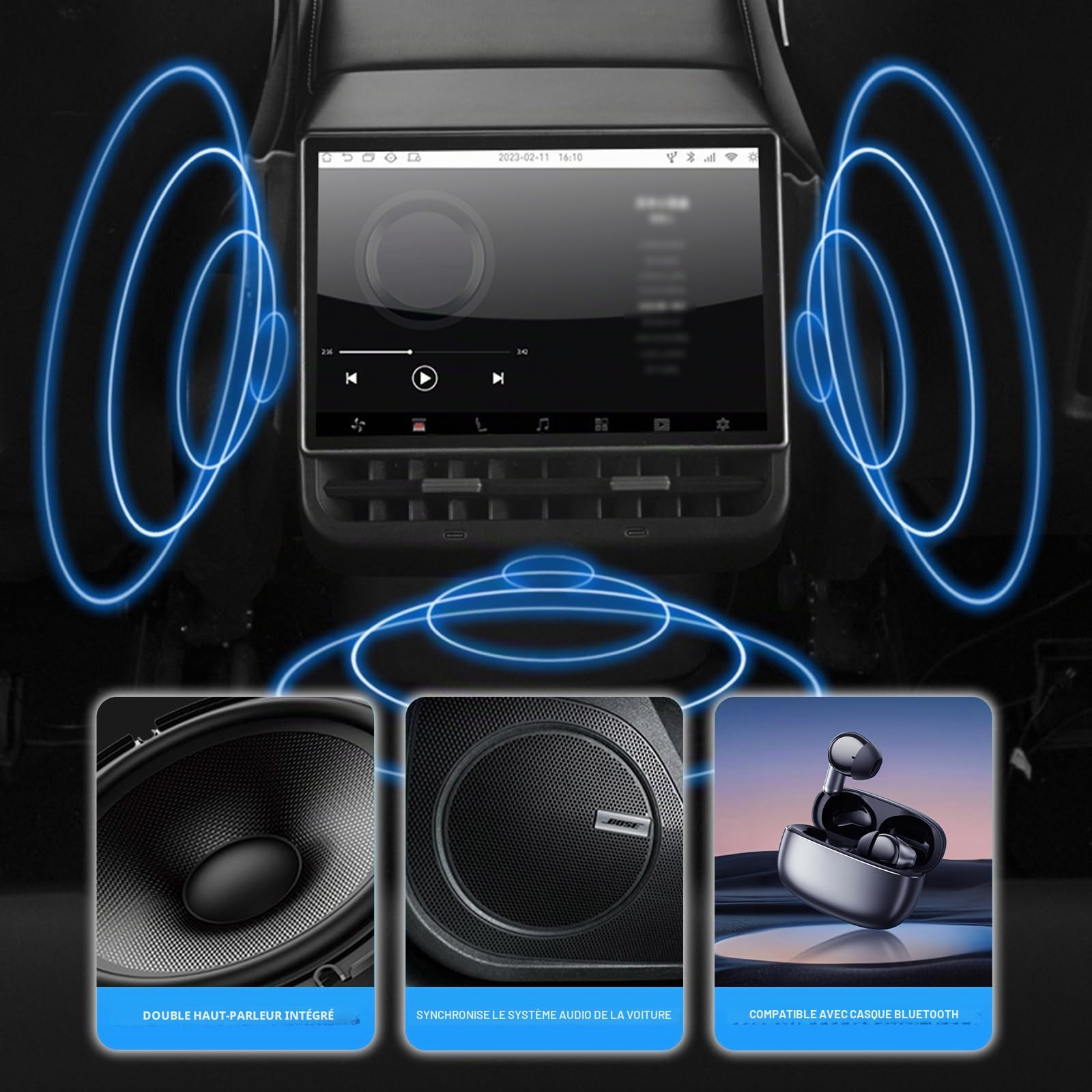 Écran d'affichage arrière de 21,6 cm compatible avec Tesla Model 3 19-23 et Y19-24, Android 13 prend en charge le visionnage de films HD, 4 + 64 G, 8 cœurs, prend en charge le réglage du siège