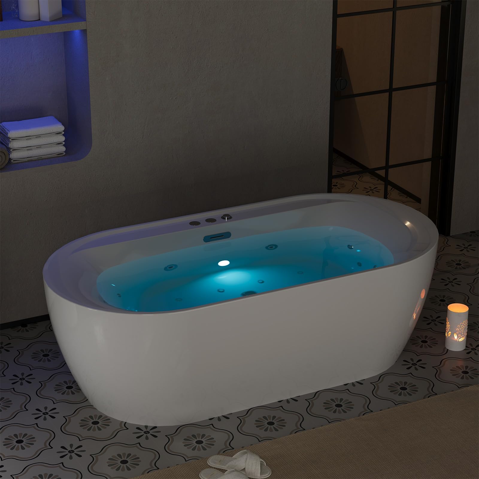 Photo 1 of ***Very Large, Very Heavy Item*** ***Pick Up With Truck*** 71 Inch Freestanding Acrylic Bathtub Soaking Tub with Adjustable Jets for Tub, Deep Ergonomic Bathtub, Water Jetted Air Bubble and Heated Combination Tub Bathtubs, CUPC Certified, Matte Drain, Glo