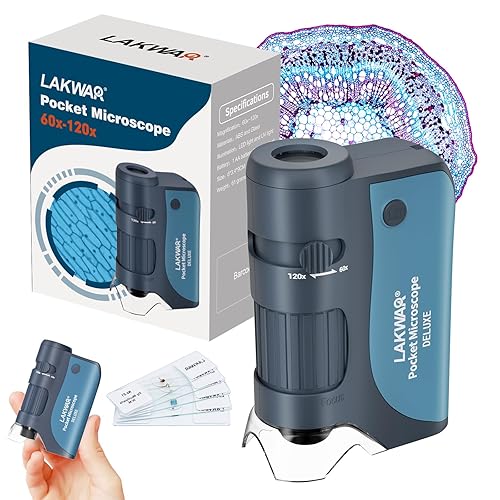 Mini microscopio de bolsillo 60x-120x para niños y adultos, microscopio portátil de mano con 5 diapositivas de microscopio, miniscopio para niños y