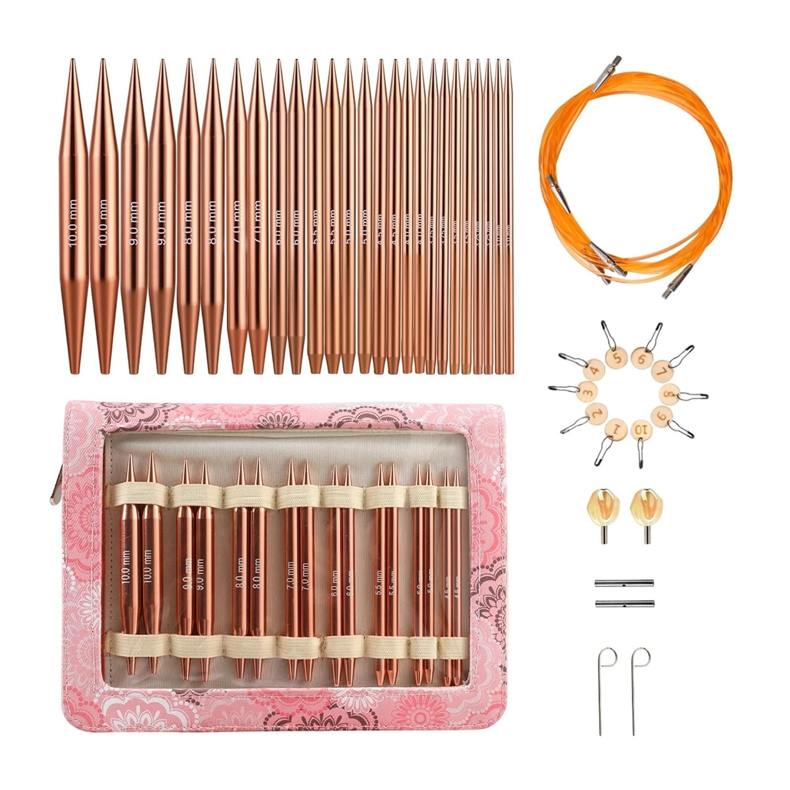 Knitting Needles Interchangeable Circular Knitting Needles Sets 26PCS Crchet Pink Color Bag Sewing Tool Accessories