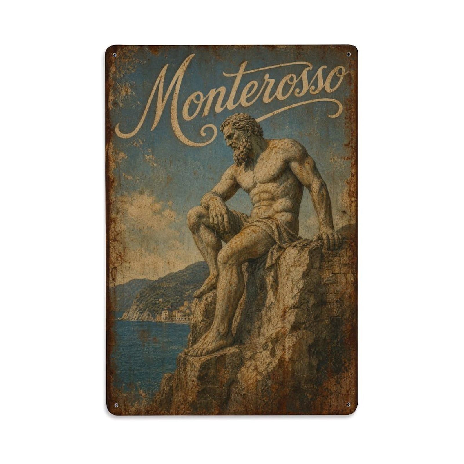 Huiyhb 8X12inch(20X30cm) Vintage Travel Monterosso Giant Statue Neptune Italy Metal Tin Sign