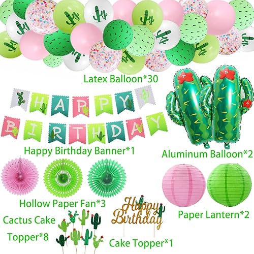Miniatura 7 de Decoraciones de fiesta de cactus, suministros de fiesta de cumpleaños de cactus, carteles de fiesta de feliz cumpleaños, faroles de papel, globos