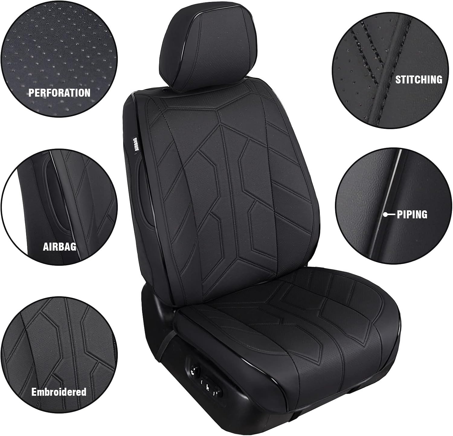 Leader Accessories 3D Adventure Car Seat Cover, Leather Foam Back Support Seat Protectors, Universal Fit for Most Sedans SUV Truck Vans - Black