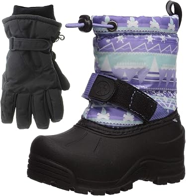 Northside Frosty Winter Girls Snow Boots with Matching Waterproof Gloves, Size 3 M US Little Kid - Purple/Mint Purple