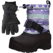Northside Frosty Winter Girls Snow Boots with Matching Waterproof Gloves, Size 1 M US Little Kid - Purple/Mint Purple