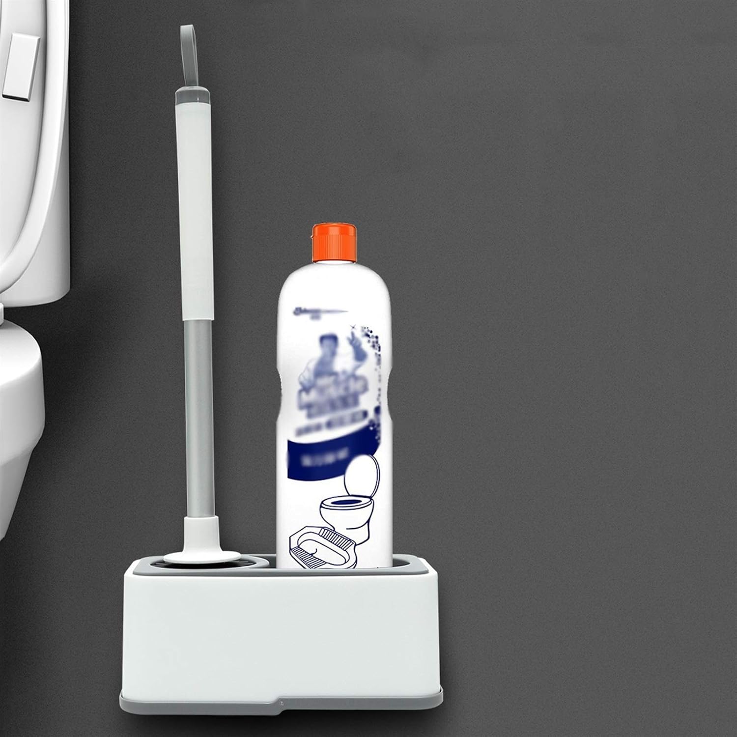 Toilet Brush Holder Wall-Mounted Toilet Brush Can Hold Cleaning Supplies Soft Brush Head Long Handle and Shelf Punch-Free Toilet Bowl Brush Set Toilet Brush Holders