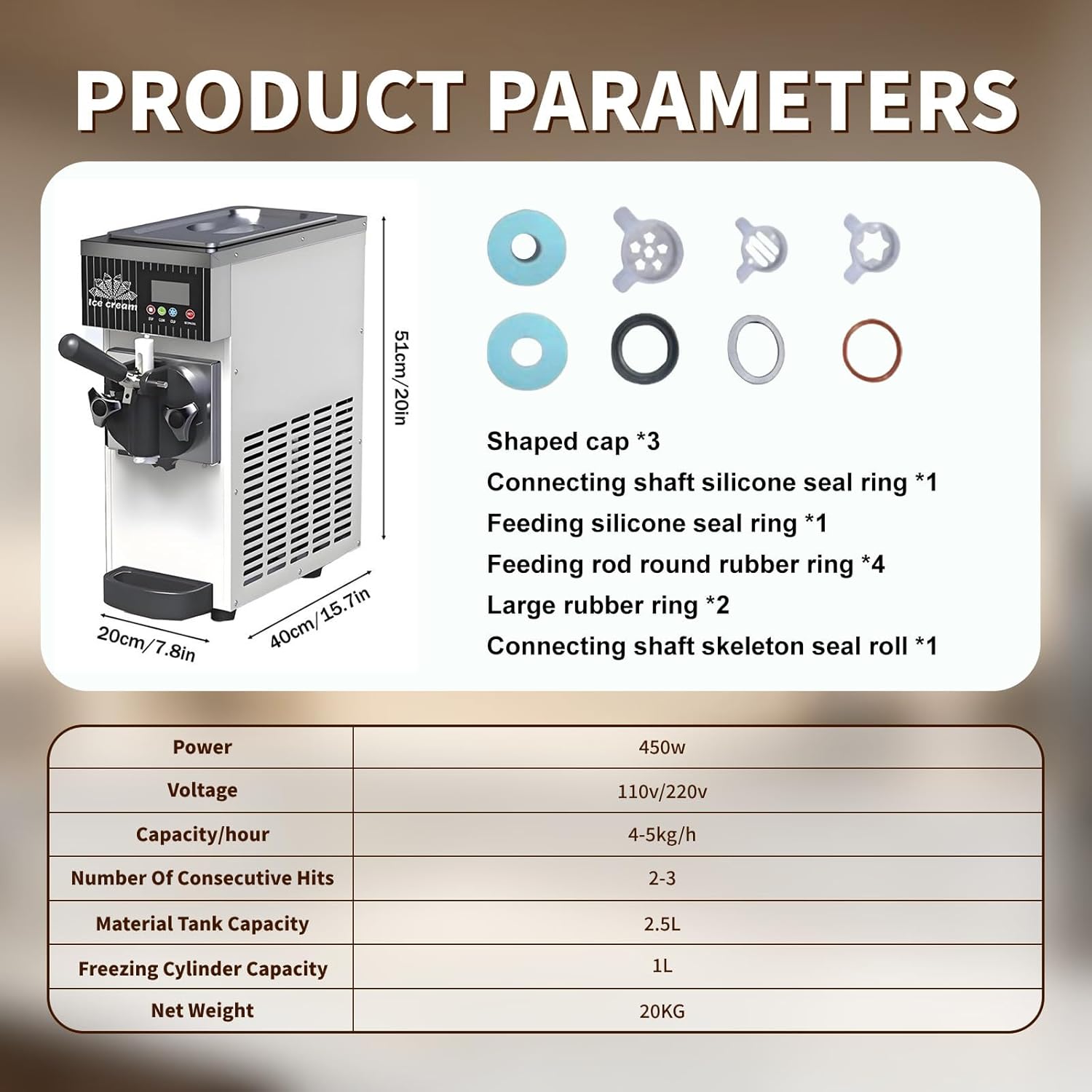 Ice Cream Machine for Home Soft Ice Cream Machine Commercial Ice Cream Making Machine Summer Snack Shop Cafe Desktop Ice Cream Maker Fruit Ice Cream Machine White