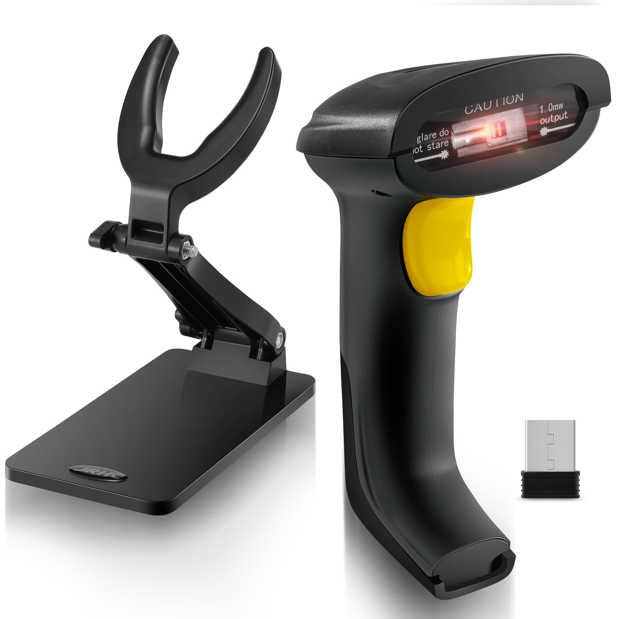 JRHC2D Barcode Scanner Wireless Handheld Bar Code Scanner Versatile 2-in-1 (2.4 GHz Wireless + USB 2.0 Wired) QR Code Scanner 2D Automatic Bar Code Reader Scanner