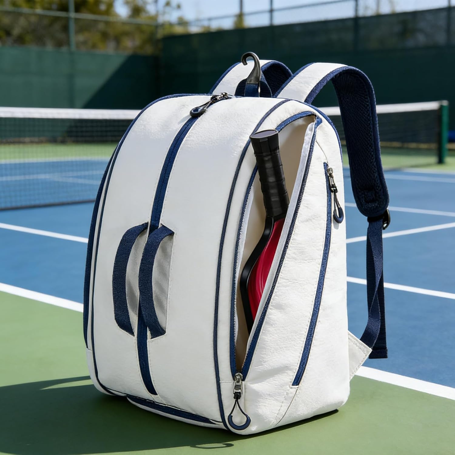 Canvas Peak Racket Storage Backpack Waterproof Versatile Bags Adjustable Multi-Layer Rucksack Outdoor Travel Backpacks (White)
