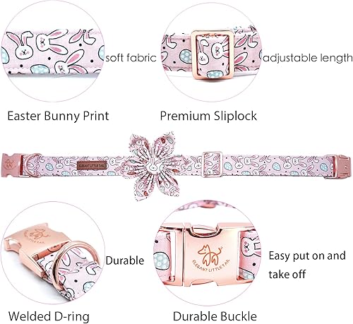 Miniatura 2 de Elegant little tail Collar de perro de Pascua, collar de perro con flor, zanahorias de conejo, lindo collar de perro rosa para mascotas, collar