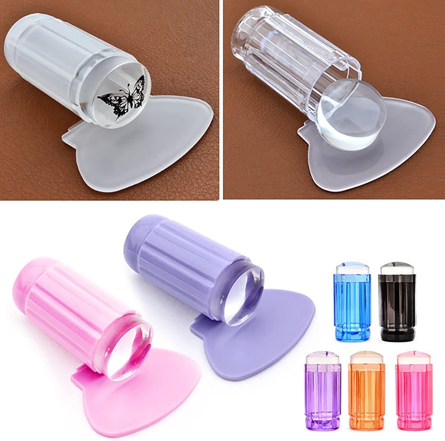 Nail Silicone Seal Scraper Clear Nail Art Stamping French Nail Transfer Manicure Tool with 8PCS Draw Line Pen Gel Nail Brush