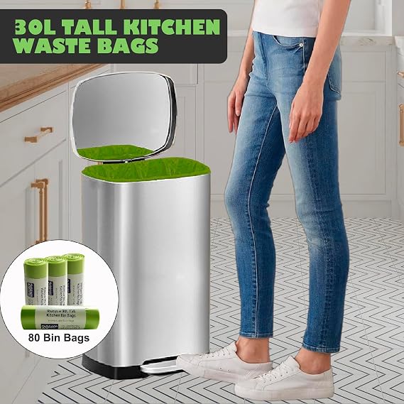 80 x 30L Compostable Bin Liners Thick Biodegradable Food Waste Bags