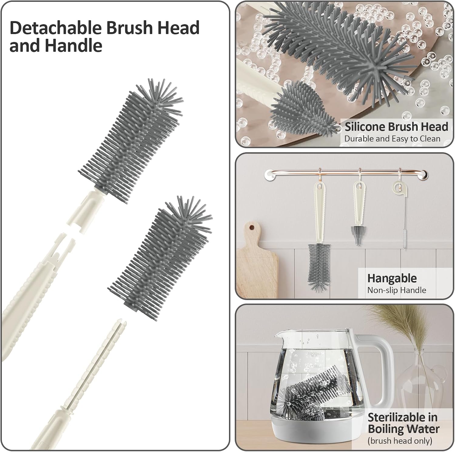 6 in 1 Cleaning Brush Set with Silicone Bottle, Nipple, Straw, Soap Dispenser, Drying Rack for Baby and Water Bottles, Space Saving Essentials for Home and Travel