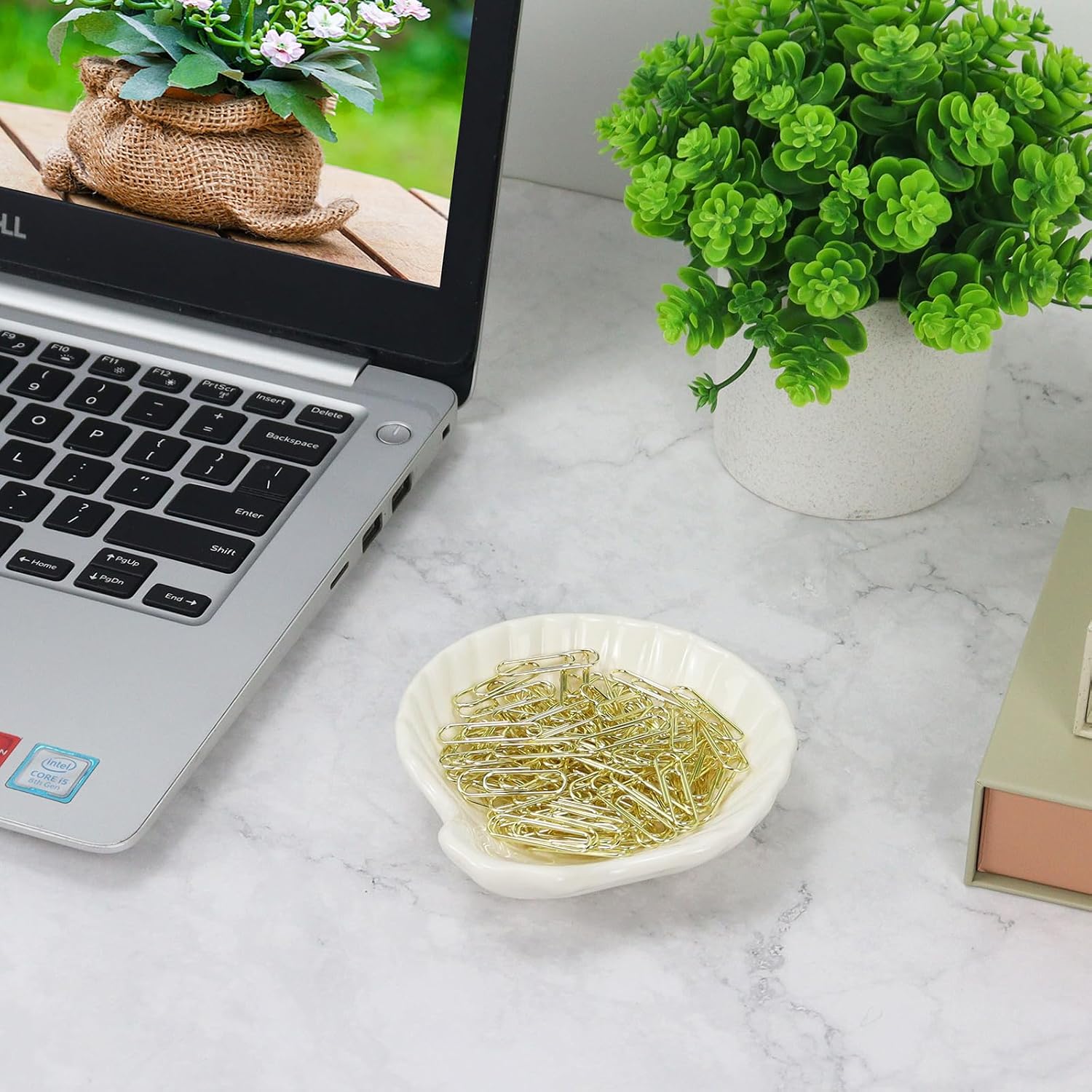 Buqoo Ceramic Seashell Shaped Paper Clip Holder