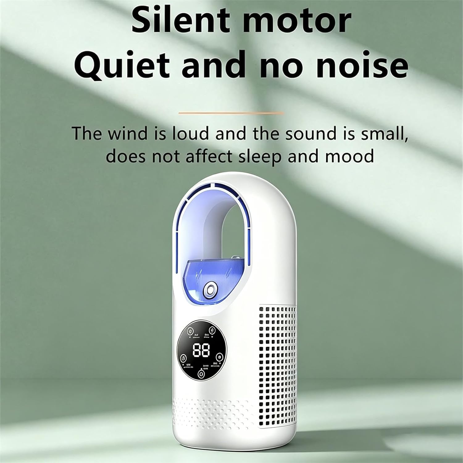 6-Speed Bladeless Electric Fan with Light and 7-Color Light, Portable Desktop Cooling Fan with Timer, USB Personal Cooler for Office Bedroom (White)