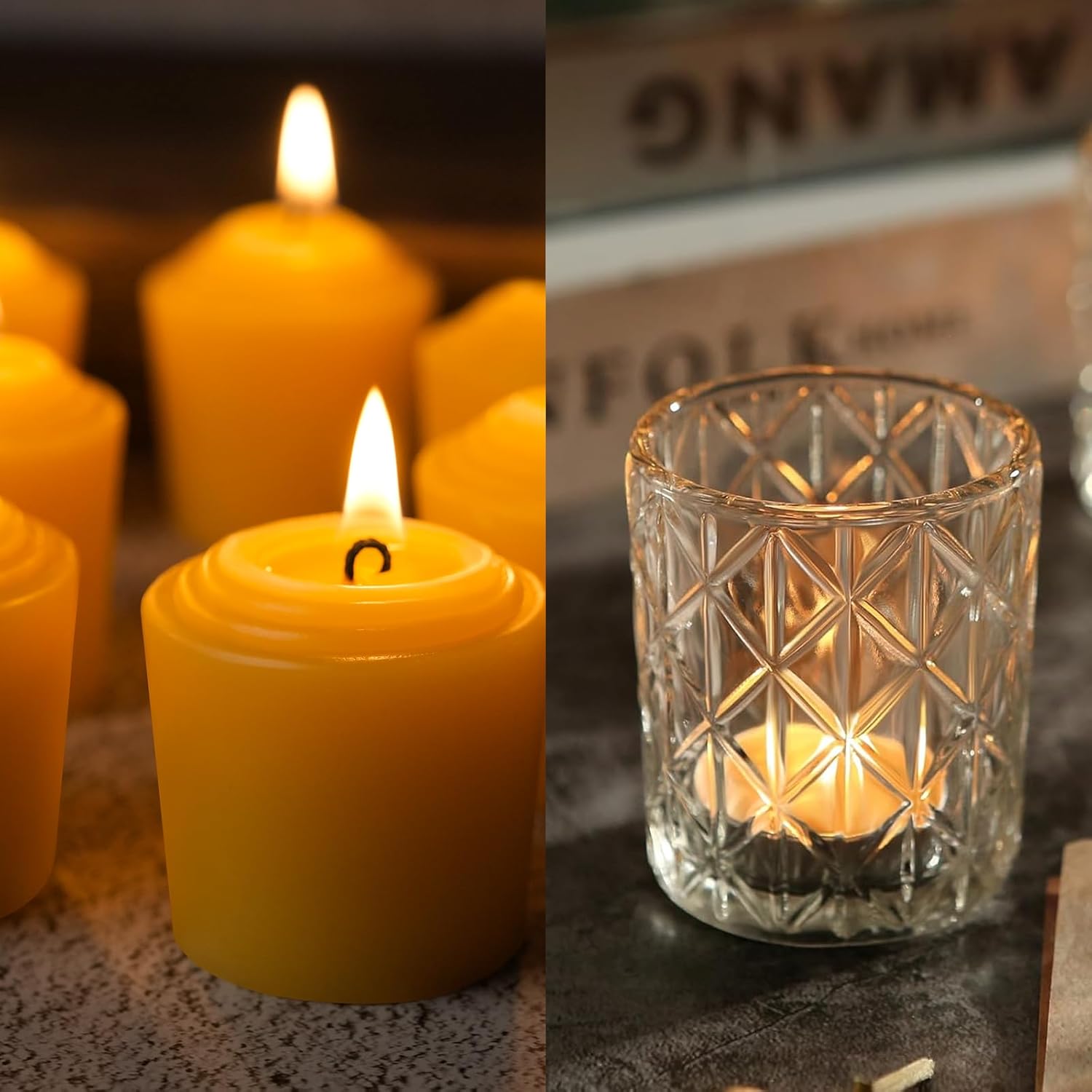 2 in 1 Bundle: 36 Votive Candle Holders + 12 Beeswax Votive Candles